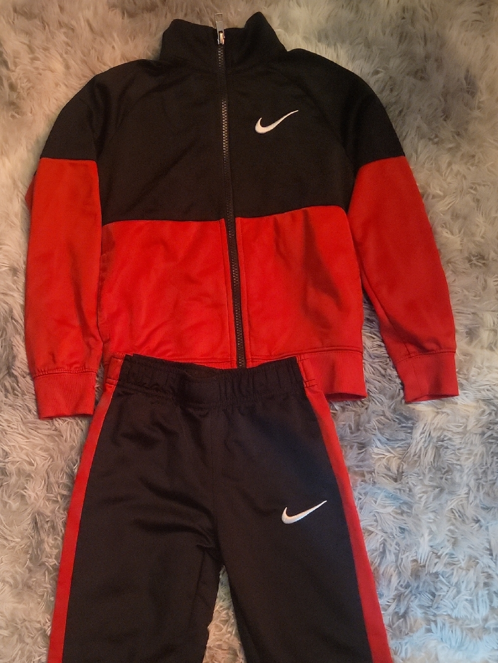 Nike Black & Red Kids Zip-Front Track Jacket and Pants